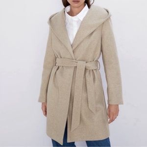 ZARA | Belted Long Coat with Hood